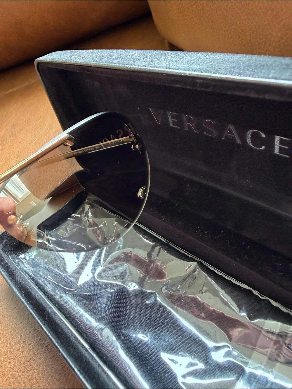 Versace VE2231 Black and Gold Medusa Rimless Aviator Sunglasses with Case